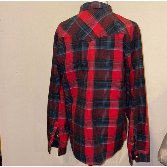 Levis Shirt Long Sleeve/Large/Red Plaid Pearl Snap/Front Pockets/Western/Boho - Picture 5 of 6